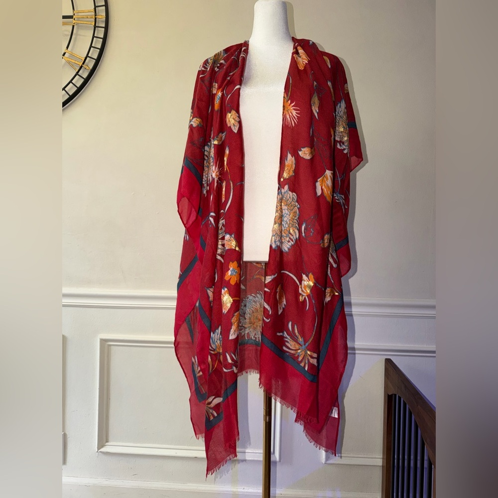 Woven ❤️ kimono cover up scarf top floral copper tones one size